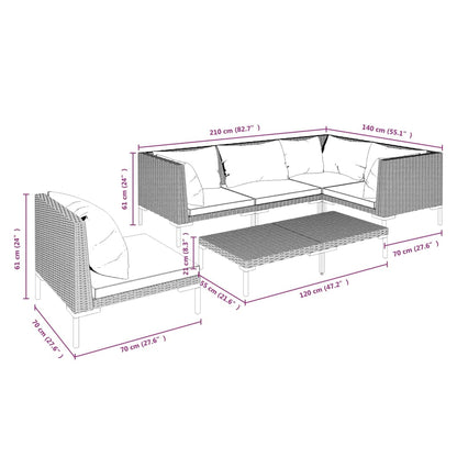 6-delige Loungeset met kussens poly rattan donkergrijs