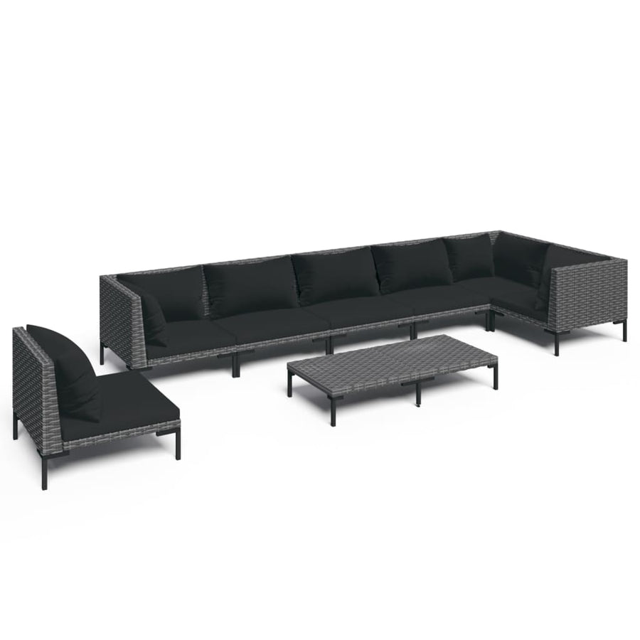 8-delige Loungeset met kussens poly rattan donkergrijs