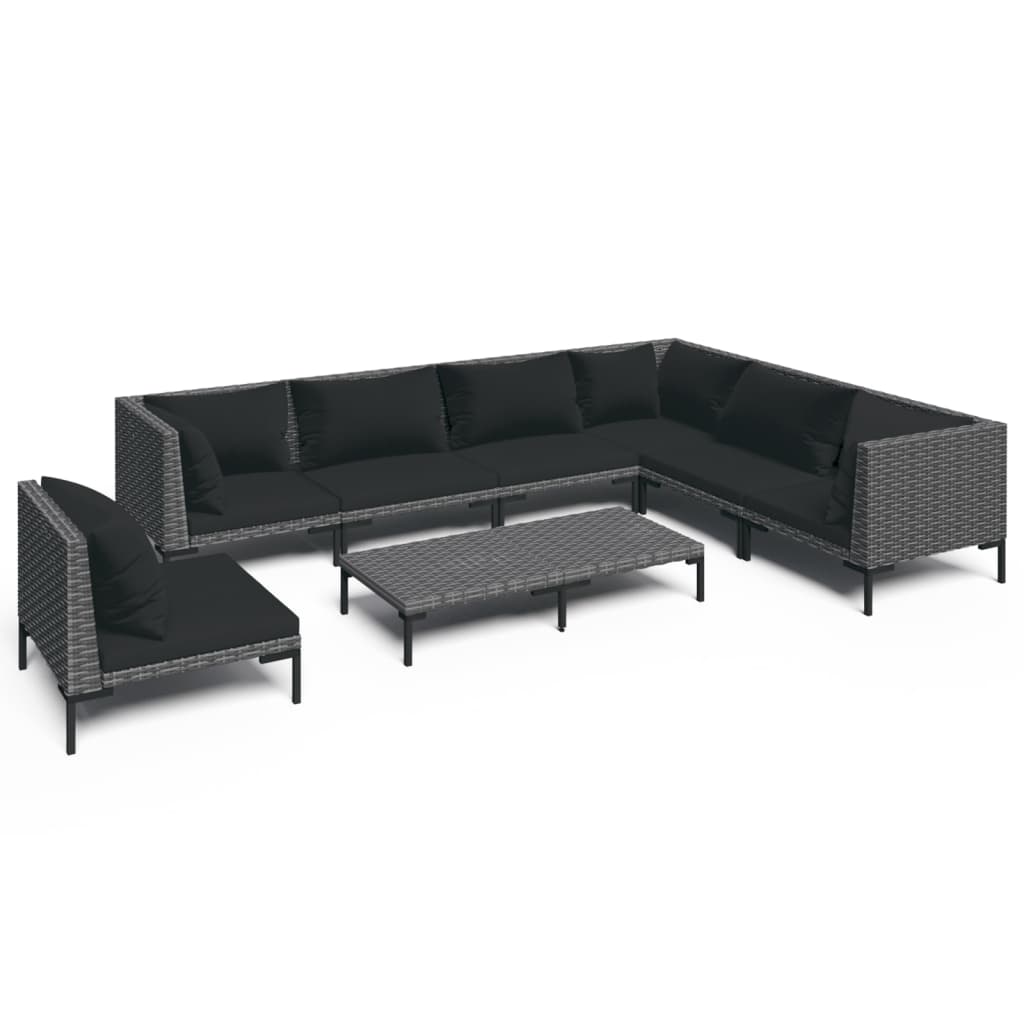 8-delige Loungeset met kussens poly rattan donkergrijs