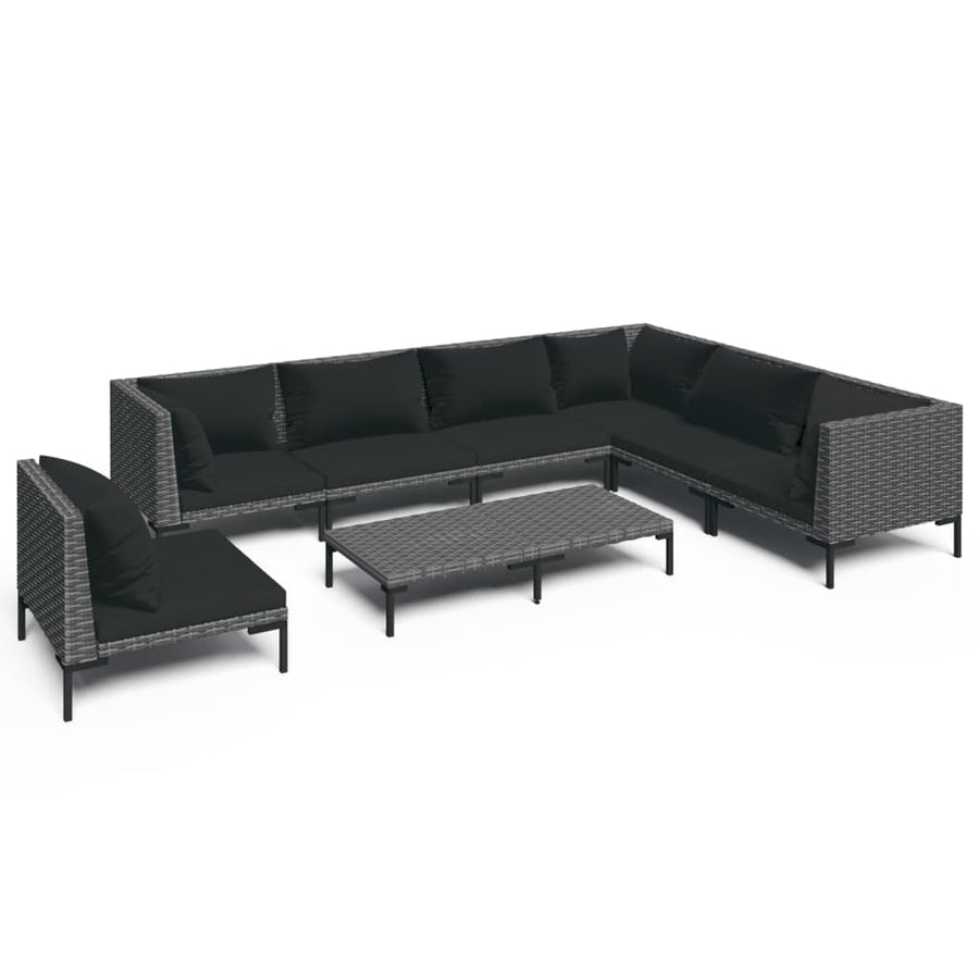 8-delige Loungeset met kussens poly rattan donkergrijs