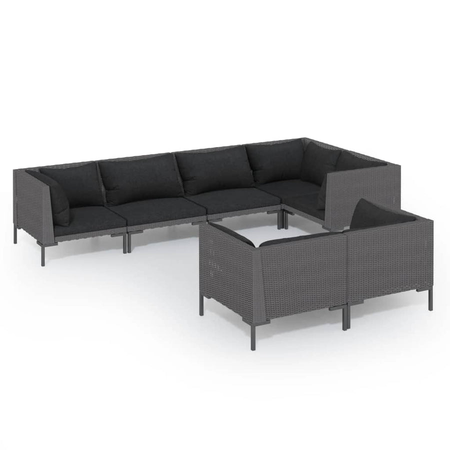 7-delige Loungeset met kussens poly rattan donkergrijs