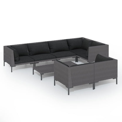 8-delige Loungeset met kussens poly rattan donkergrijs