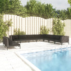 10-Delige Loungeset Met Kussens Poly Rattan Donkergrijs 7x midden + 3x hoek