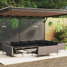 13-Delige Loungeset Met Kussens Poly Rattan Donkergrijs 3x hoek + 9x midden + Tafel