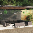 3-Delige Loungeset Met Kussens Poly Rattan Donkergrijs 1 3x hoek + 10x midden