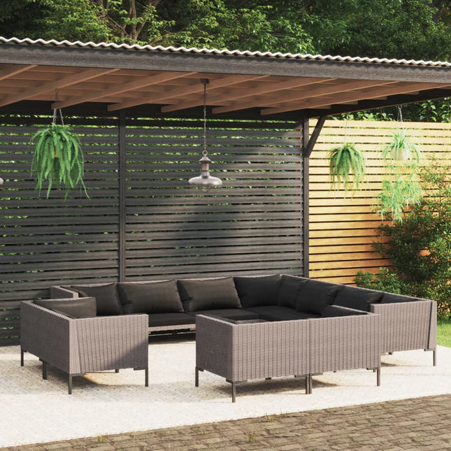 -Delige Loungeset Met Kussens Poly Rattan Donkergrijs 1 7x hoek + 4x midden