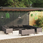 3-Delige Loungeset Met Kussens Poly Rattan Donkergrijs 1 7x hoek + 6x midden