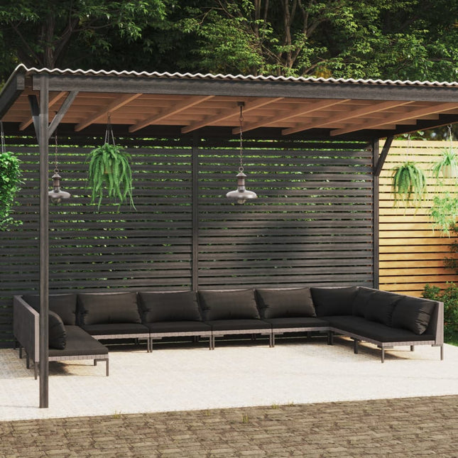 0-Delige Loungeset Met Kussens Poly Rattan Donkergrijs 1 2x hoek + 8x midden