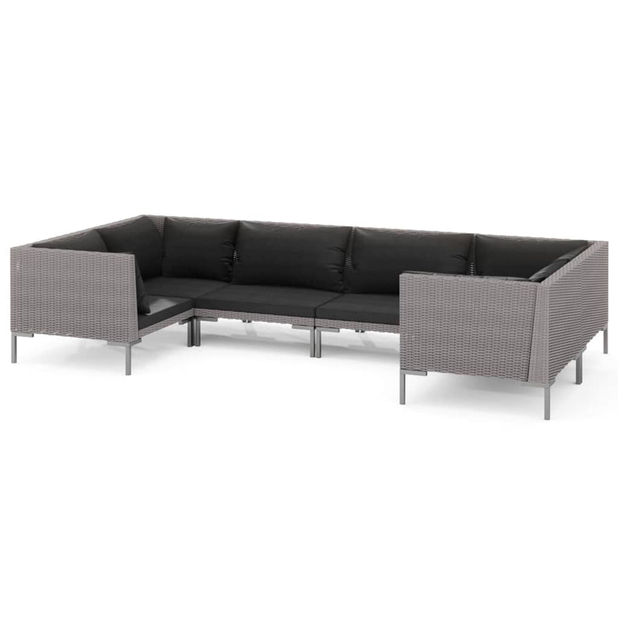 6-Delige Loungeset Met Kussens Poly Rattan Donkergrijs 1