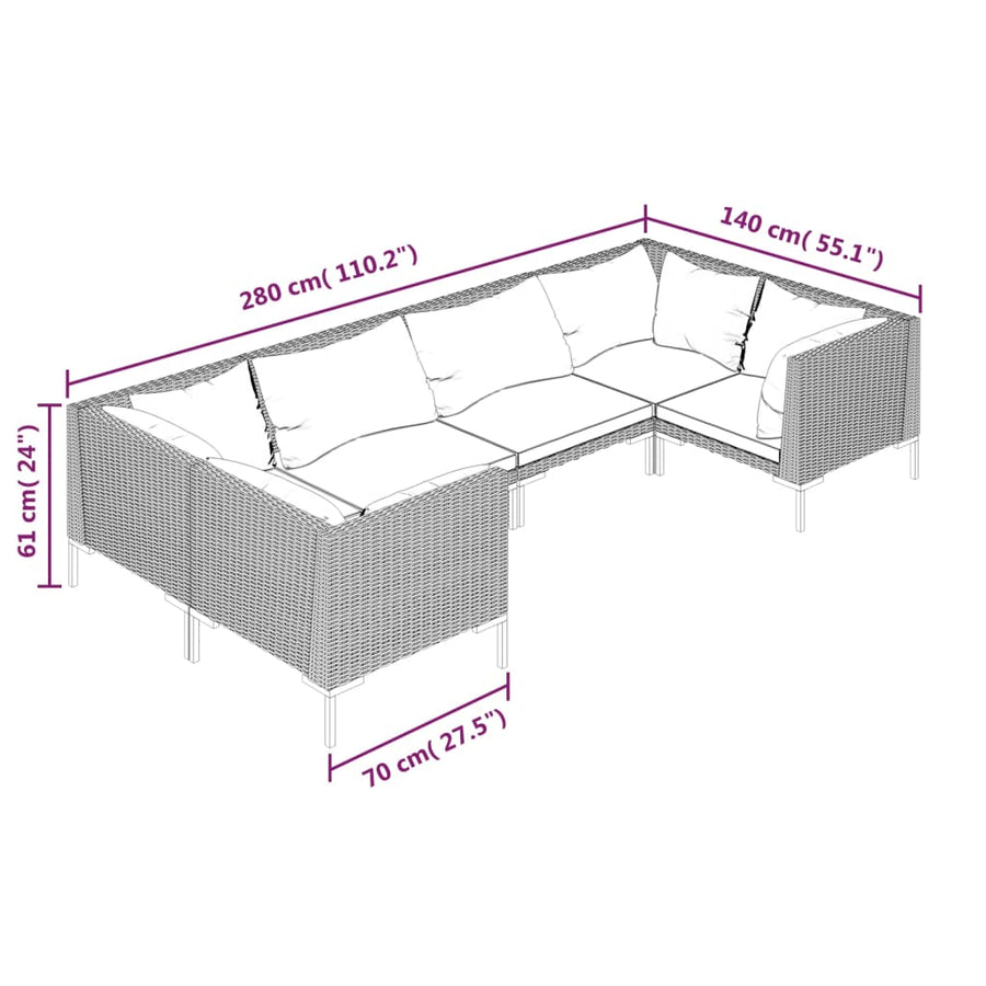 6-Delige Loungeset Met Kussens Poly Rattan Donkergrijs 1