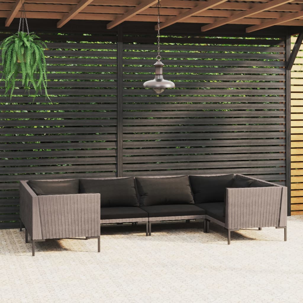 6-Delige Loungeset Met Kussens Poly Rattan Donkergrijs 1