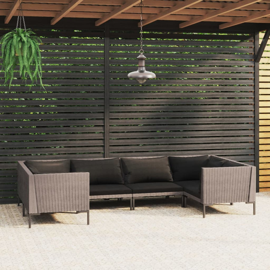 6-Delige Loungeset Met Kussens Poly Rattan Donkergrijs 1