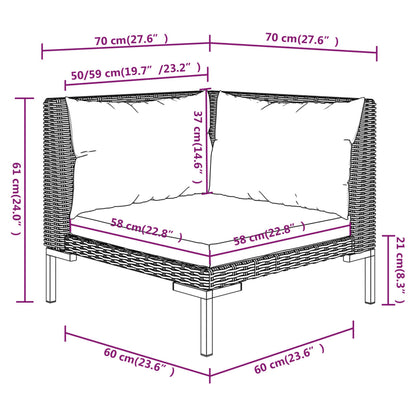 7-delige Loungeset met kussens poly rattan donkergrijs
