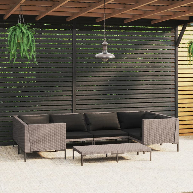 7-Delige Loungeset Met Kussens Poly Rattan Donkergrijs 1 2x midden + 4x hoek + Tafel