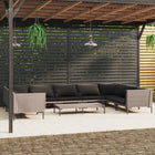 10-Delige Loungeset Met Kussens Poly Rattan Donkergrijs 4x hoek + 5x midden + Tafel