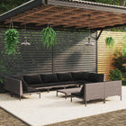 10-Delige Loungeset Met Kussens Poly Rattan Donkergrijs 2x hoek + 7x midden + Tafel