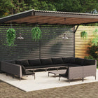 13-Delige Loungeset Met Kussens Poly Rattan Donkergrijs 2x hoek + 10x midden + Tafel