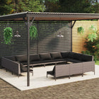 13-Delige Loungeset Met Kussens Poly Rattan Donkergrijs 2x hoek + 11x midden