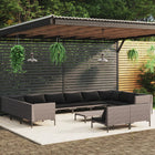 13-Delige Loungeset Met Kussens Poly Rattan Donkergrijs 4x hoek + 8x midden + Tafel