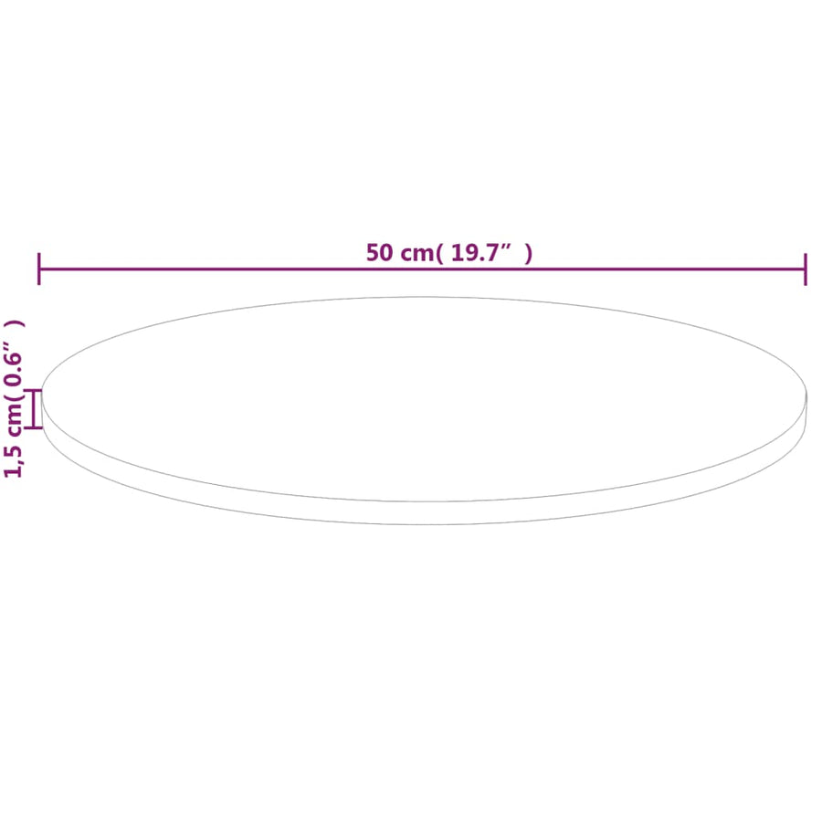 Tafelblad rond Ø50x1,5 cm onbehandeld massief eikenhout Ø 50 x 1.5 cm Naturel
