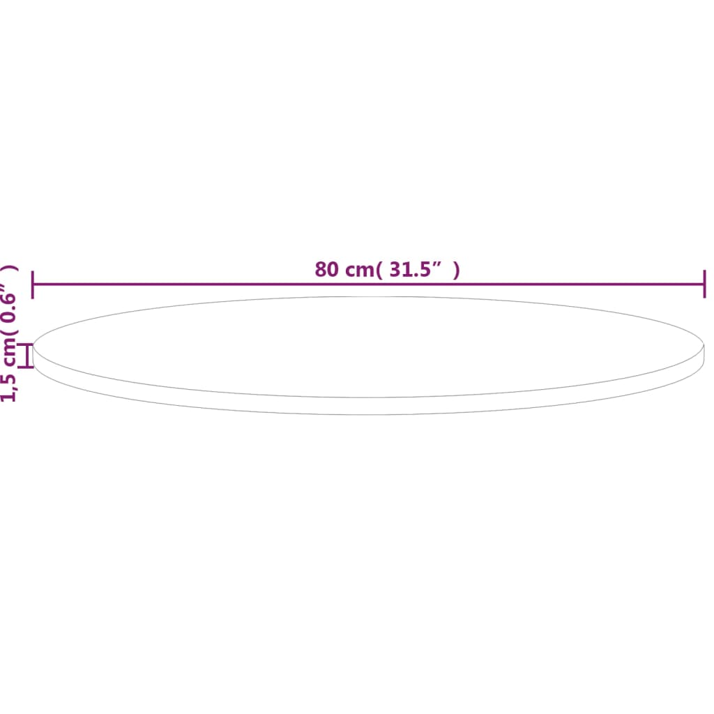 Tafelblad Rond Ø80X1,5 Cm Onbehandeld Massief Eikenhout