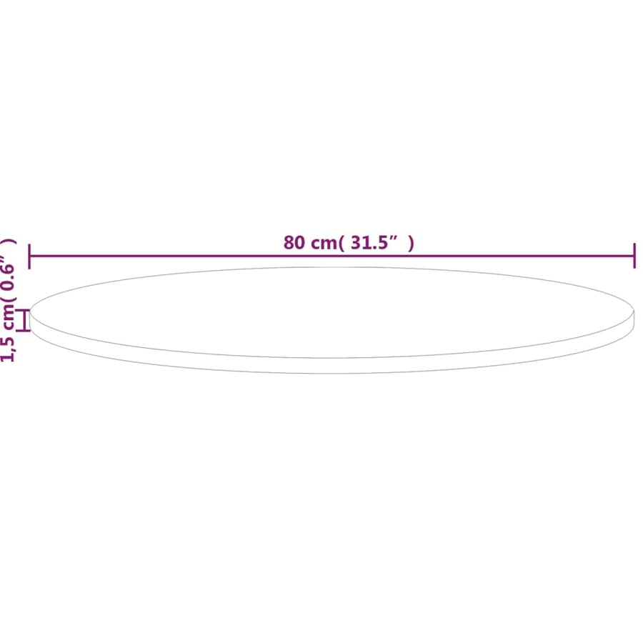 Tafelblad Rond Ø80X1,5 Cm Onbehandeld Massief Eikenhout