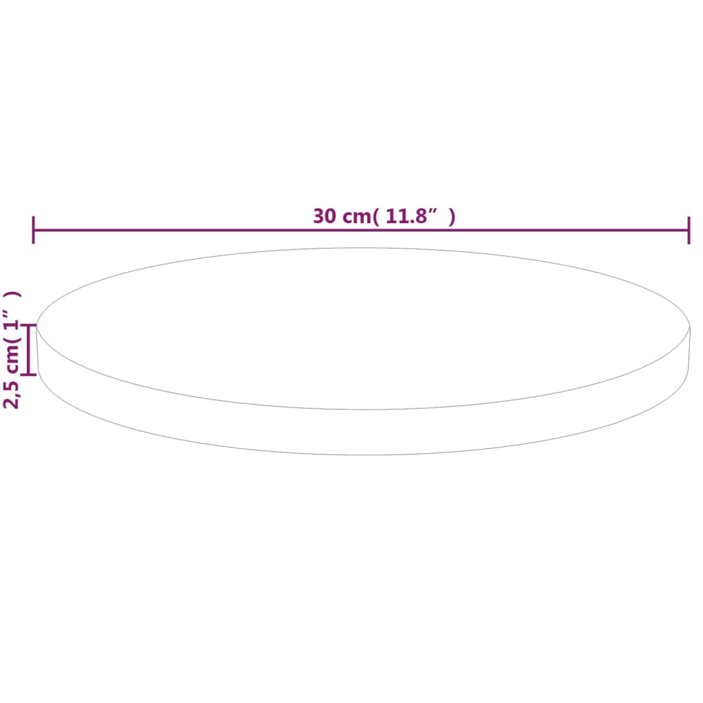 Tafelblad rond Ø30x2,5 cm onbehandeld massief eikenhout Ø 30 x 2.5 cm Naturel