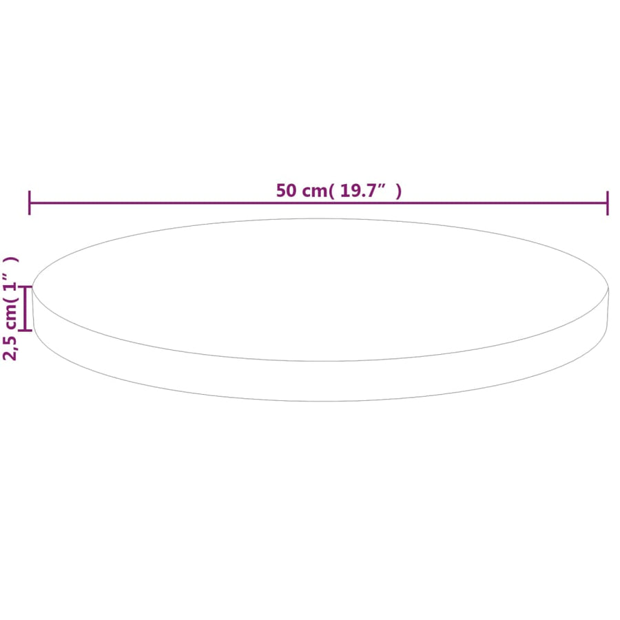Tafelblad rond Ø50x2,5 cm onbehandeld massief eikenhout Ø 50 x 2.5 cm Naturel