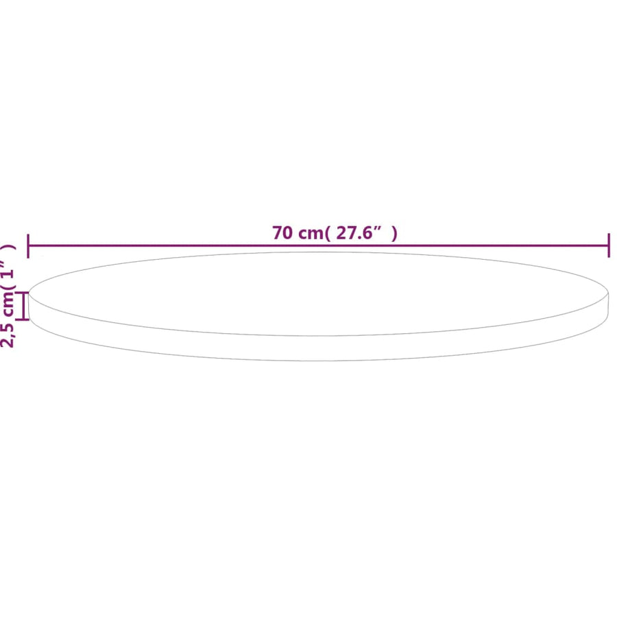Tafelblad rond Ø70x2,5 cm onbehandeld massief eikenhout Ø 70 x 2.5 cm Naturel