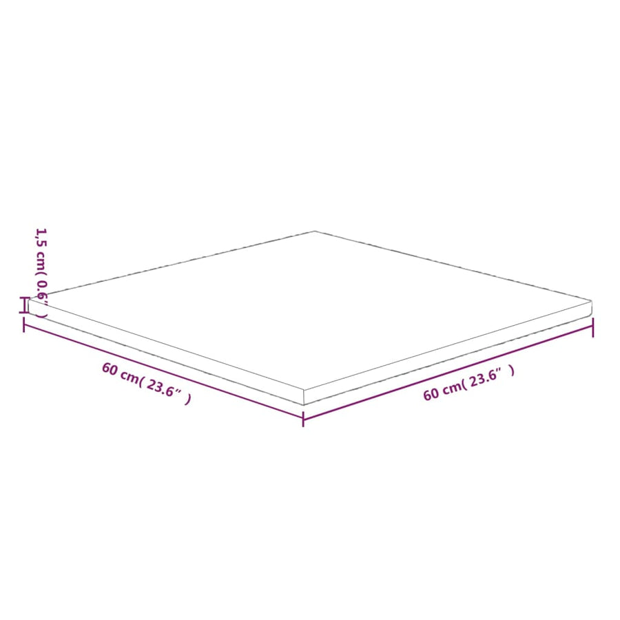 Tafelblad vierkant 60x60x1,5 cm onbehandeld massief eikenhout 60 x 60 x 1.5 cm Naturel
