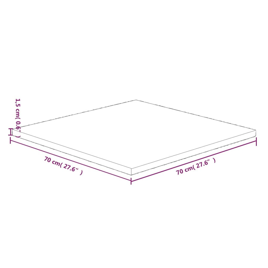 Tafelblad Vierkant 70X70X1,5 Cm Onbehandeld Massief Eikenhout