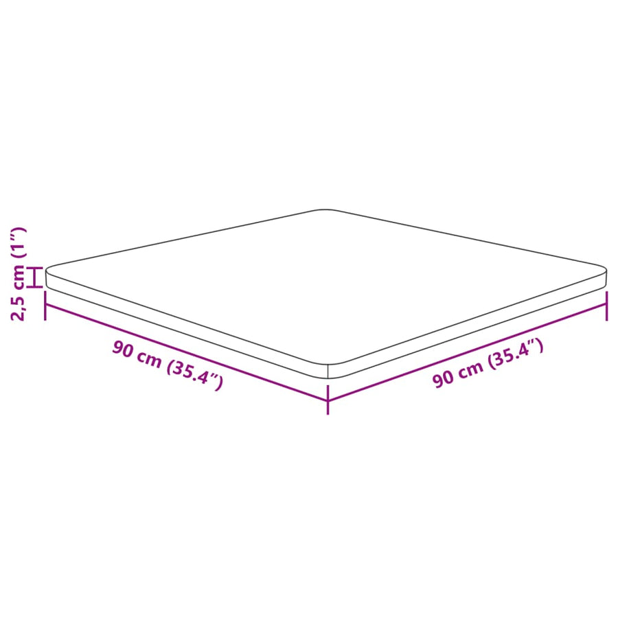 Tafelblad Vierkant 90X90X2,5 Cm Onbehandeld Massief Eikenhout 90 x 90 x 2.5 cm