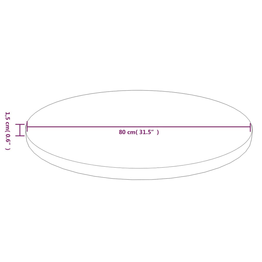 Tafelblad rond Ø80x1,5 cm bewerkt massief eikenhout lichtbruin Ø 80 x 1.5 cm Lichtbruin