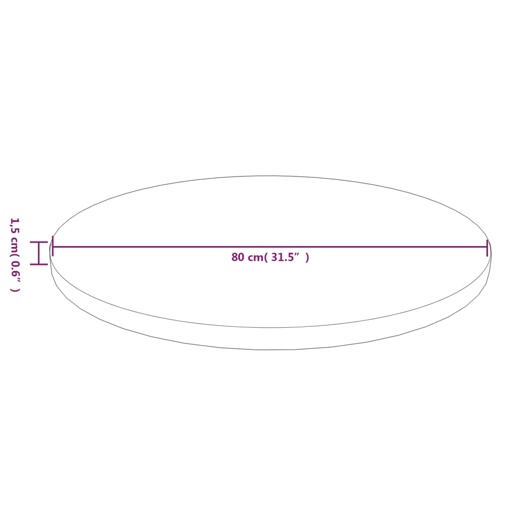 Tafelblad Rond Ø80X1,5 Cm Bewerkt Massief Eikenhout Donkerbruin Ø 80 x 1.5 cm