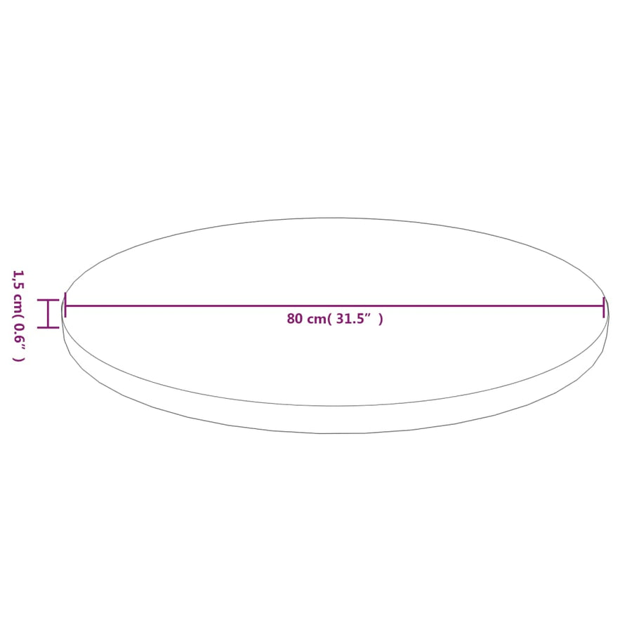 Tafelblad Rond Ø80X1,5 Cm Bewerkt Massief Eikenhout Donkerbruin Ø 80 x 1.5 cm