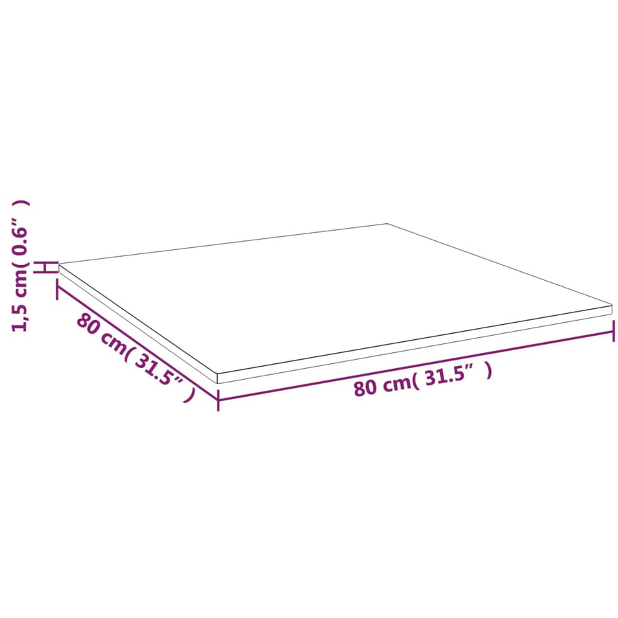 Tafelblad vierkant 80x80x1,5cm massief eiken lichtbruin 80 x 80 x 1.5 cm Lichtbruin