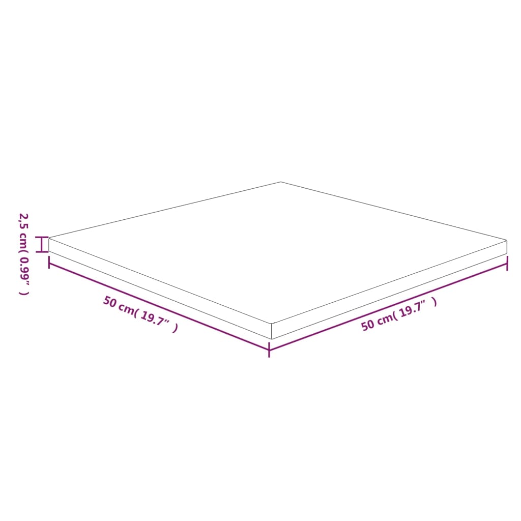 Tafelblad vierkant 50x50x2,5cm massief eiken 50 x 50 x 2.5 cm Lichtbruin