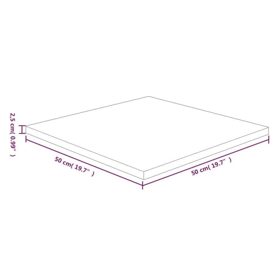 Tafelblad vierkant 50x50x2,5cm massief eiken 50 x 50 x 2.5 cm Lichtbruin