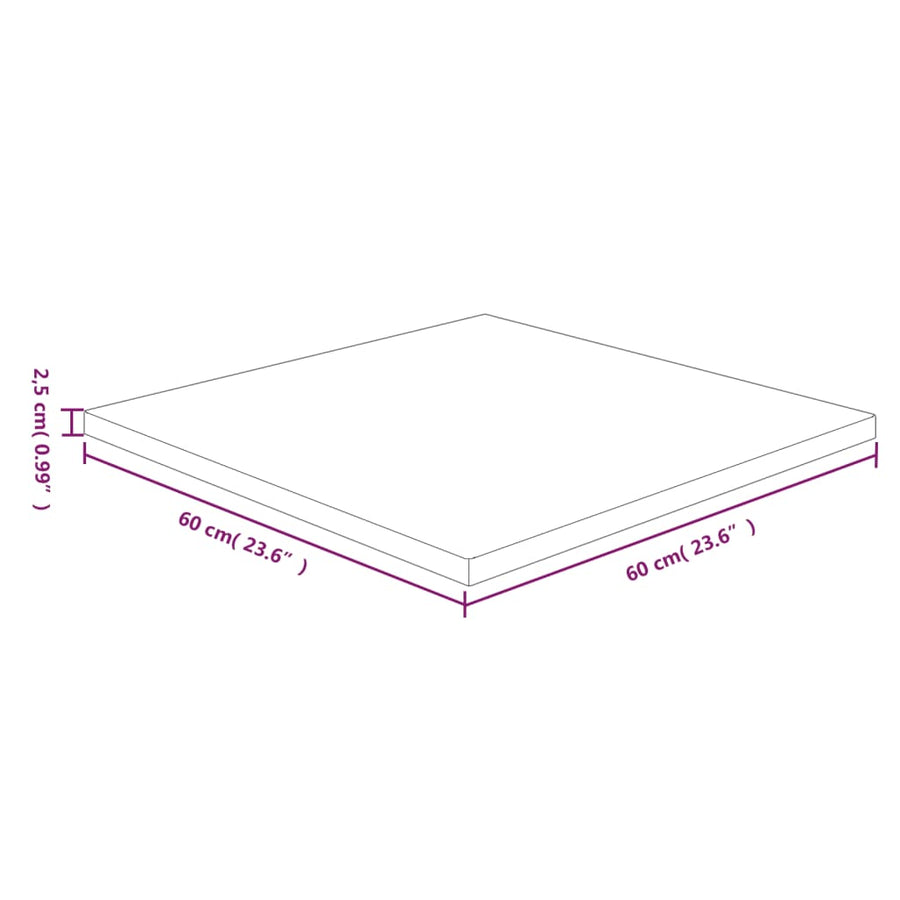 Tafelblad vierkant 60x60x2,5cm massief eiken lichtbruin 60 x 60 x 2.5 cm Lichtbruin