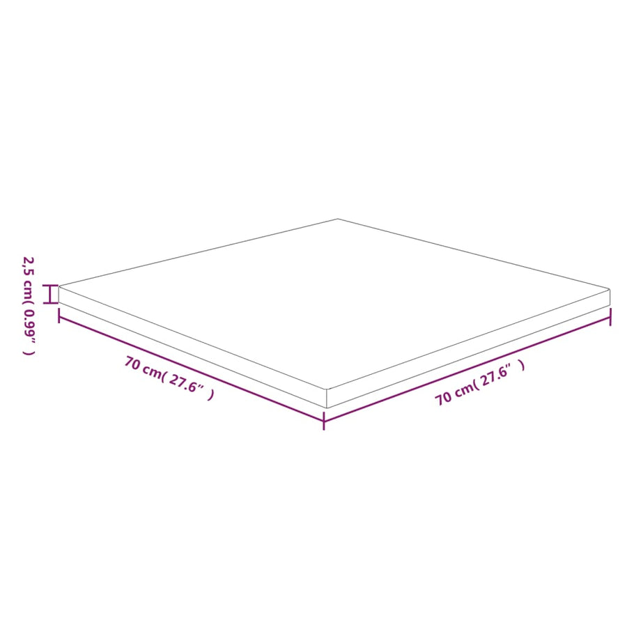 Tafelblad vierkant 70x70x2,5cm massief eiken lichtbruin 70 x 70 x 2.5 cm Lichtbruin