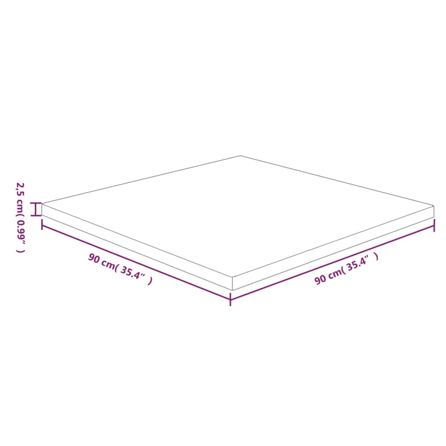 Tafelblad vierkant 90x90x2,5 cm massief eiken 90 x 90 x 2.5 cm Lichtbruin