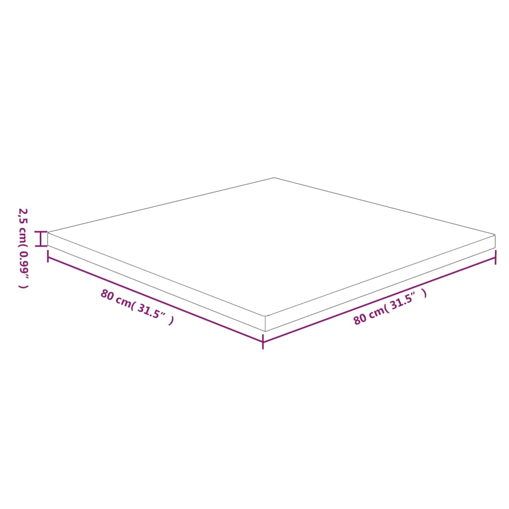 Tafelblad vierkant 80x80x2,5cm behandeld eiken donkerbruin 80 x 80 x 2.5 cm Donkerbruin