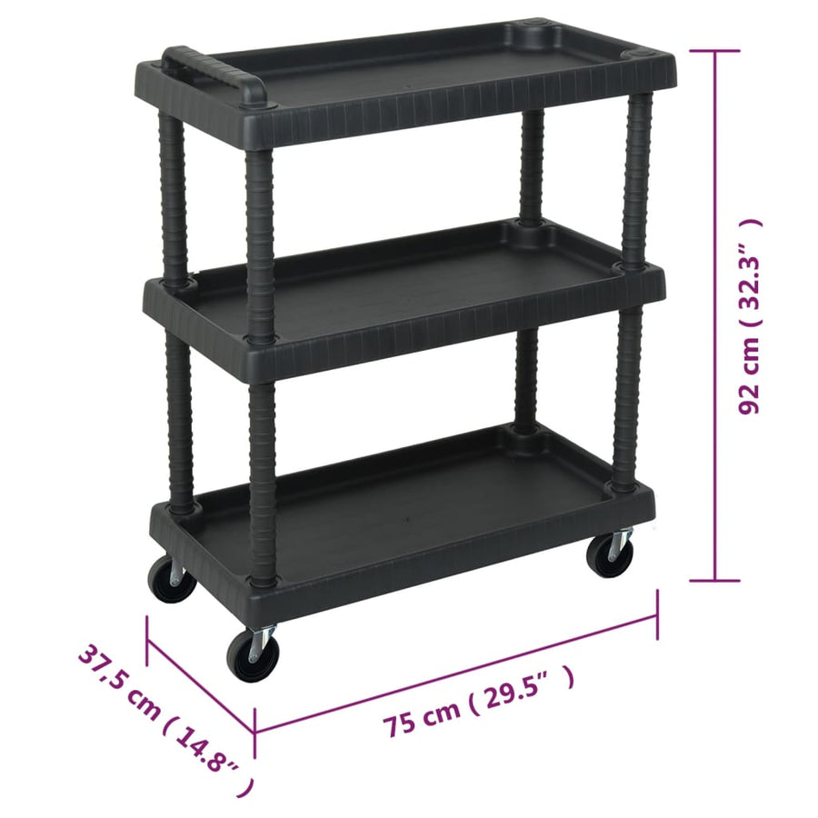 Gereedschapswagen 3-Laags 75X37,5X92 Cm Polypropeen Zwart