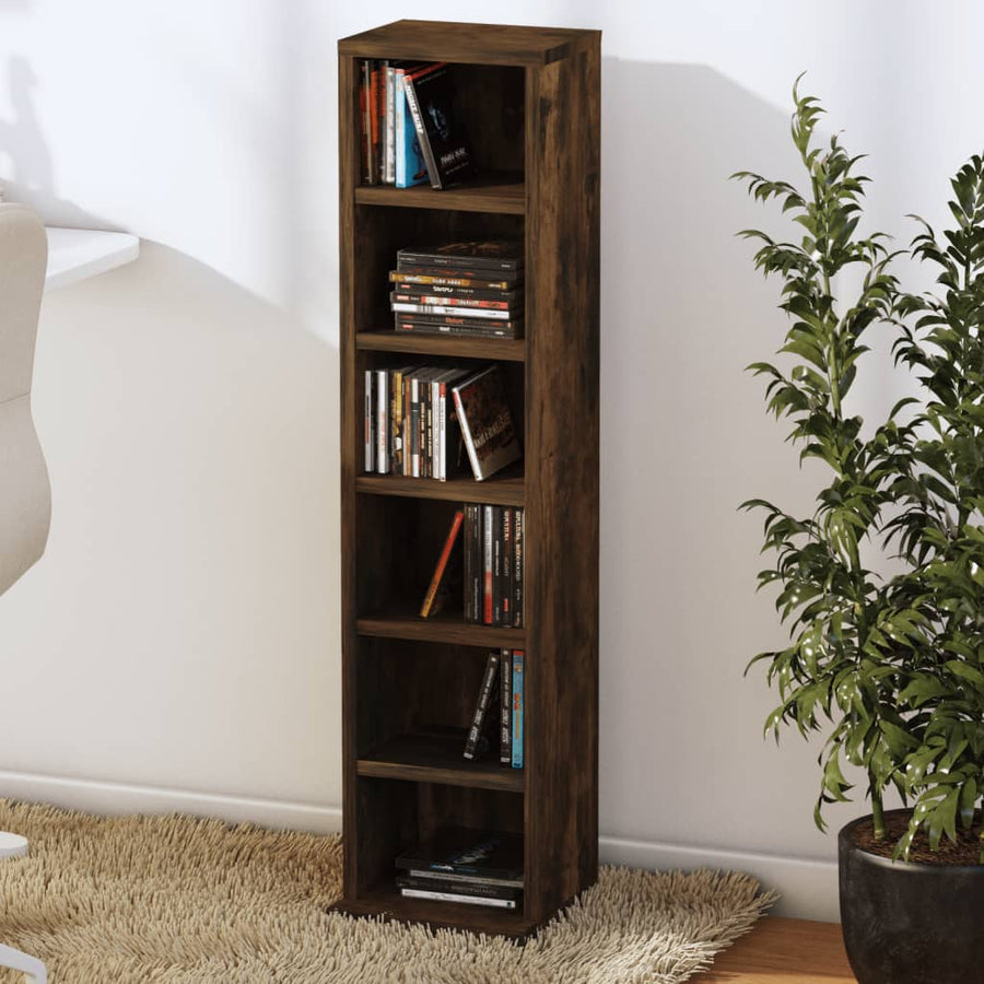 Cd-kast 21x20x88 cm bewerkt hout gerookt eikenkleurig Gerookt eiken