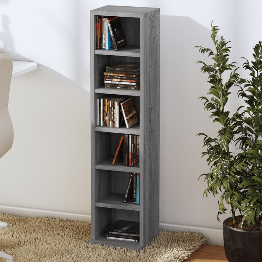 Cd-Kast 2X20X88 Cm Bewerkt Hout Eikenkleurig Grijs sonoma