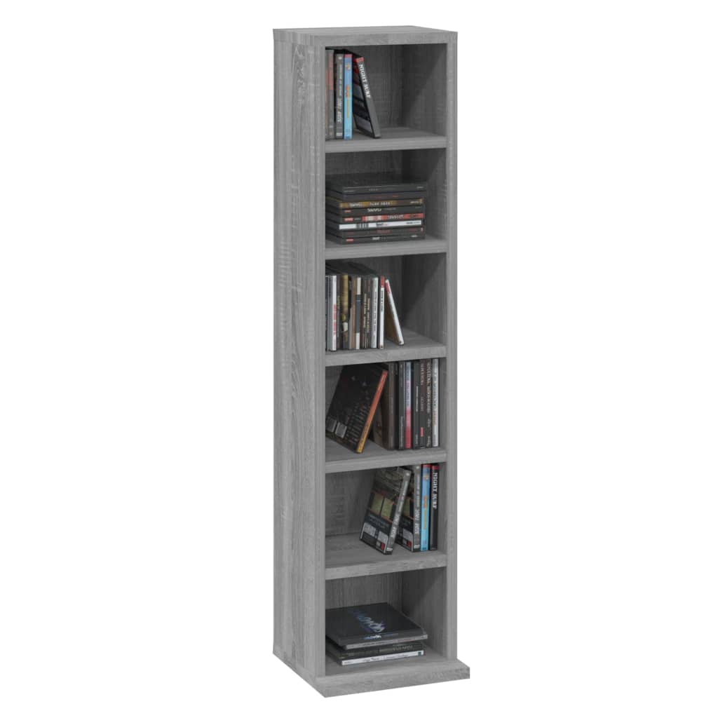 Cd-Kast 2X20X88 Cm Bewerkt Hout Eikenkleurig Grijs sonoma