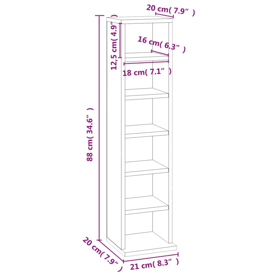 Cd-Kast 2X20X88 Cm Bewerkt Hout Eikenkleurig Grijs sonoma