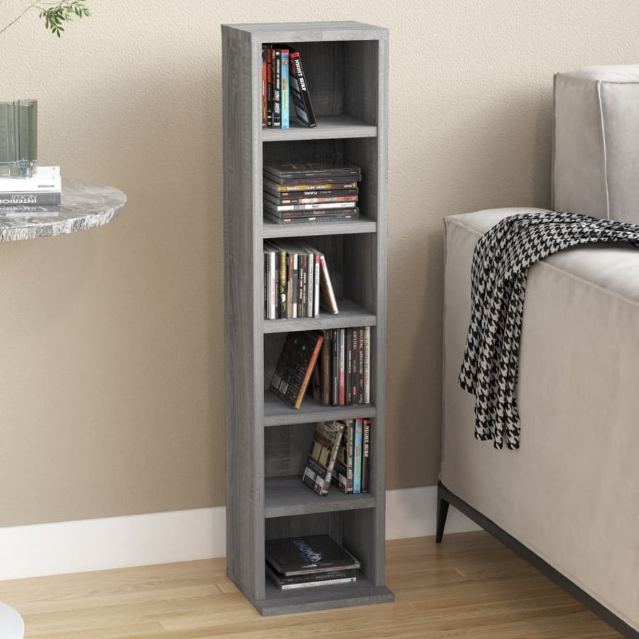 Cd-Kast 2X20X88 Cm Bewerkt Hout Eikenkleurig Grijs sonoma
