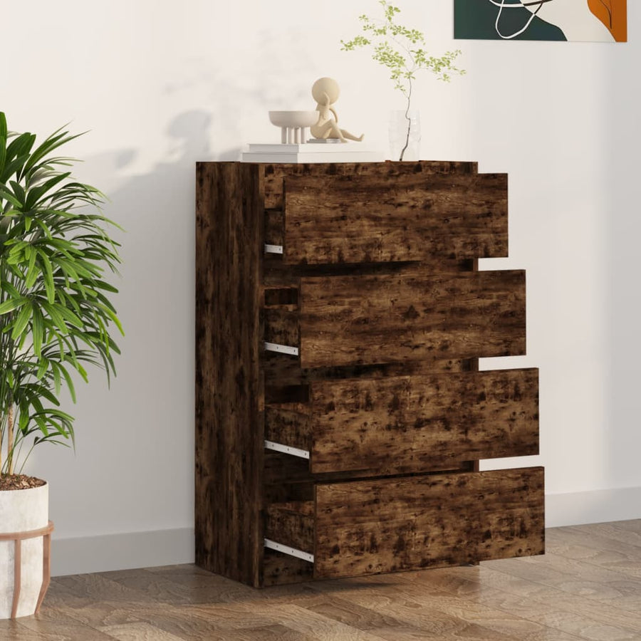 Dressoir 60X35X98,5 Cm Bewerkt Hout Kleurig Gerookt eiken
