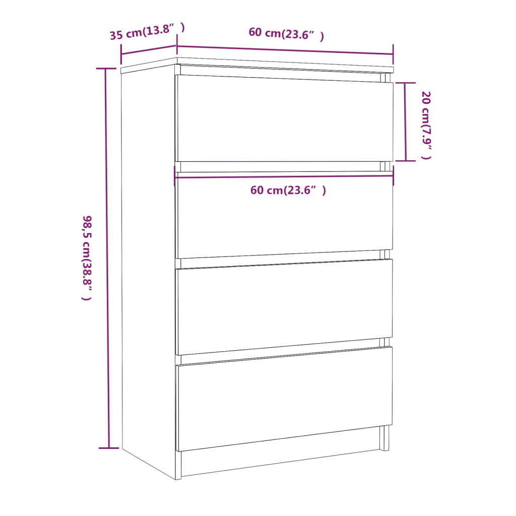 Dressoir 60X35X98,5 Cm Bewerkt Hout Kleurig Gerookt eiken